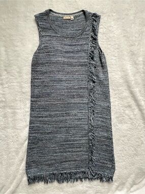 HOLDING HORSES Heather Blue Sleeveless Fringe-Trim Knit Dress